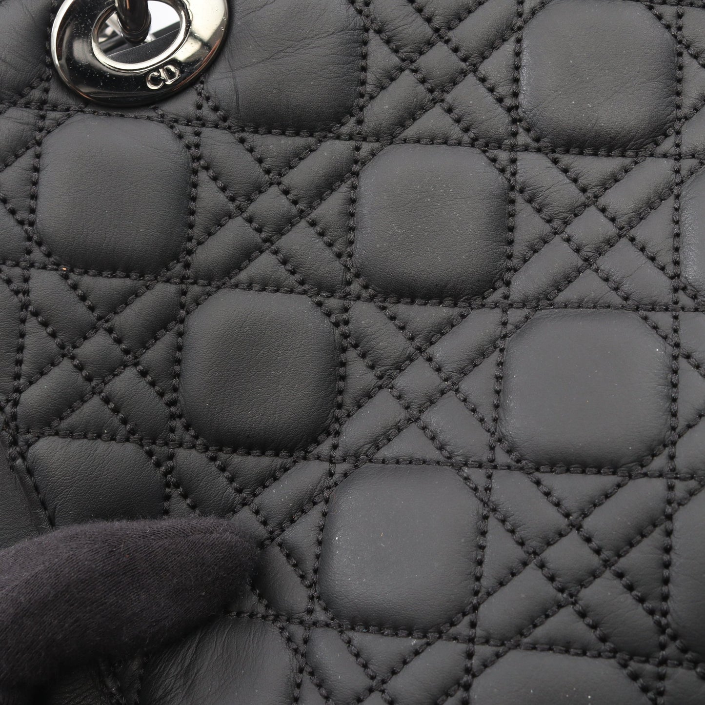 LADY DIOR レディディオール カナージュ 2WAY ハンドバッグ レザー ブラック クリスチャンディオール