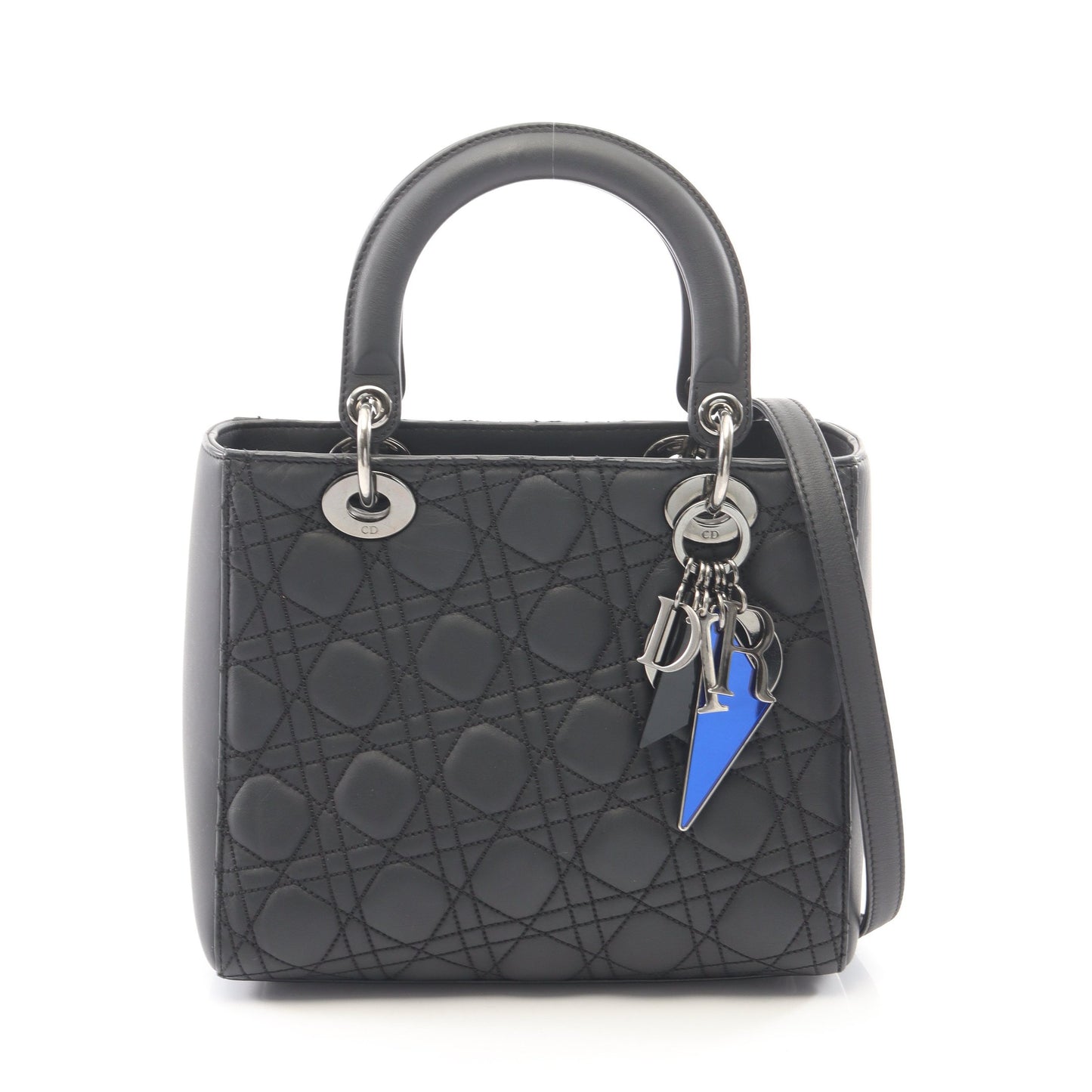 LADY DIOR レディディオール カナージュ 2WAY ハンドバッグ レザー ブラック クリスチャンディオール
