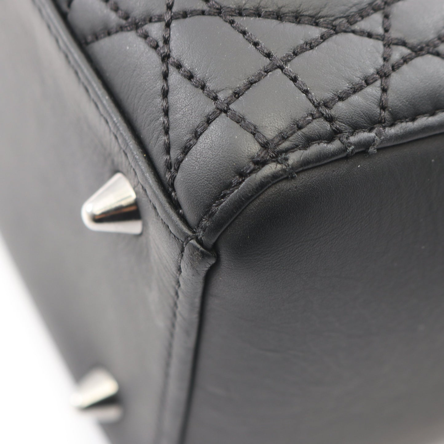 LADY DIOR レディディオール カナージュ 2WAY ハンドバッグ レザー ブラック クリスチャンディオール