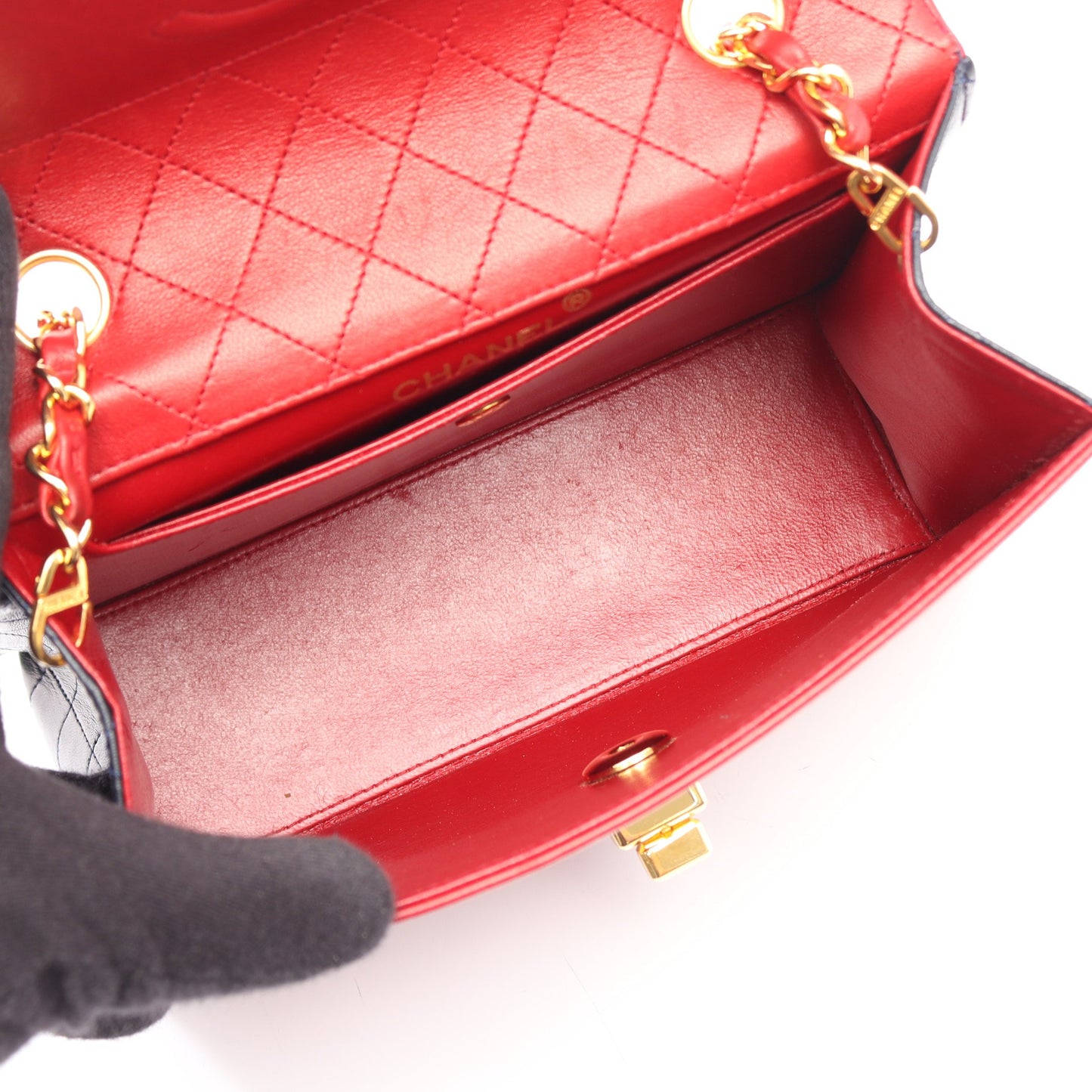 マトラッセ バイカラー ターンロック チェーンショルダーバッグ ラムスキン レッド ネイビー ゴールド金具 シャネル