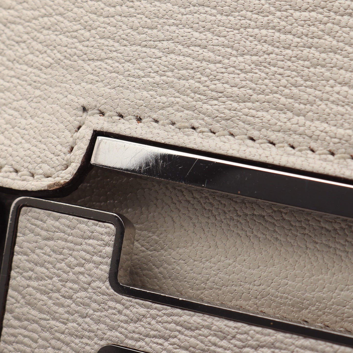 ゲタ ナタ ショルダーバッグ シェーブル アイボリー シルバー金具 W刻印 エルメス バッグ HERMES