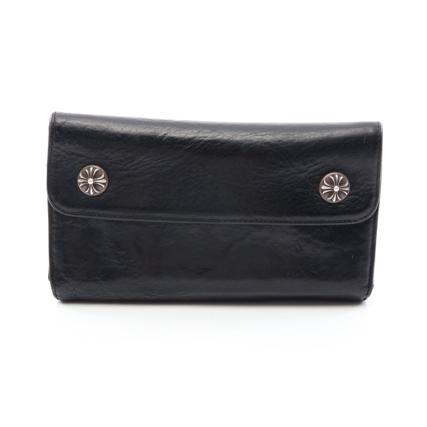 ウェーブウォレット クロスボタン 三つ折り長財布 レザー ブラック クロムハーツ 財布・小物 Chrome Hearts