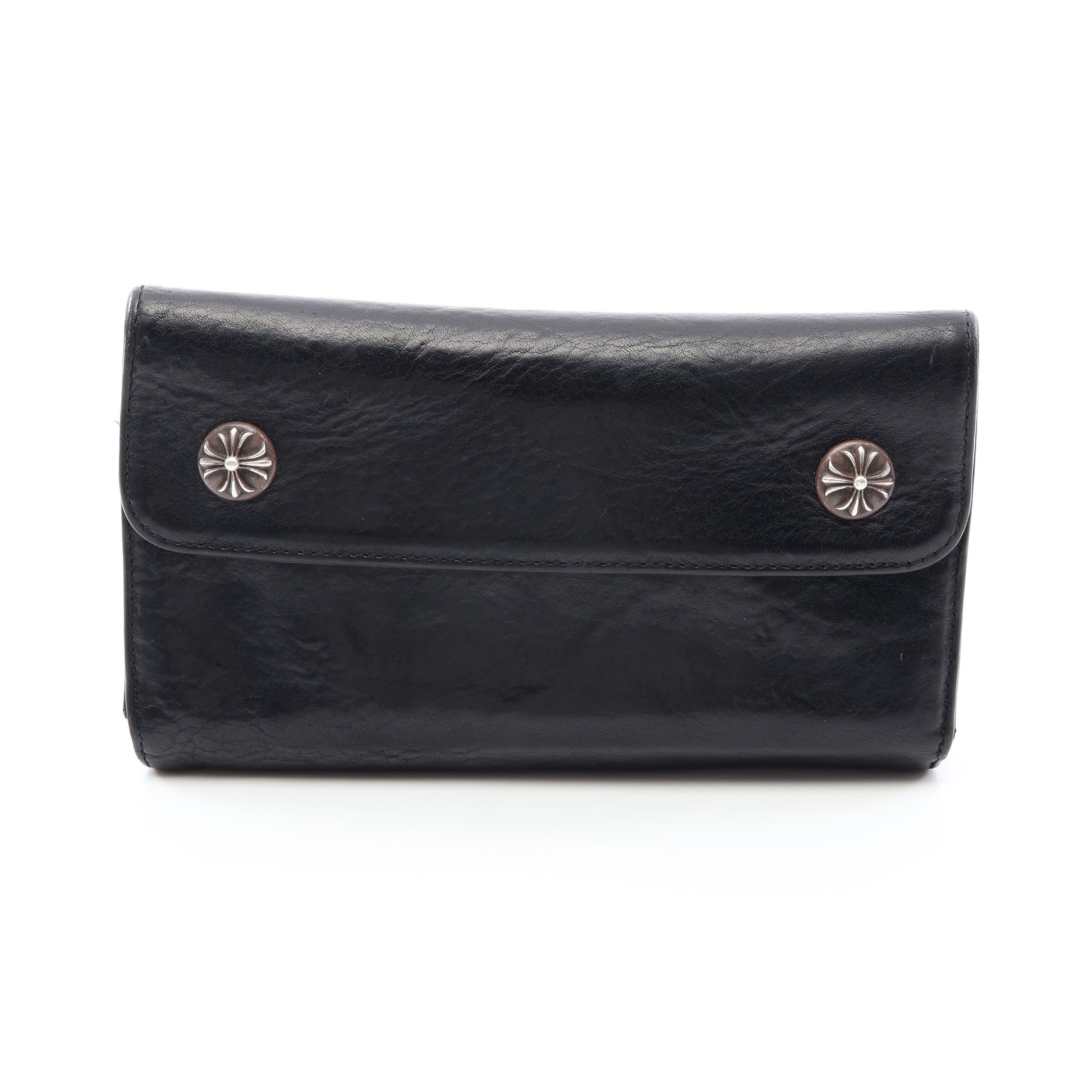 ウェーブウォレット クロスボタン 三つ折り長財布 レザー ブラック クロムハーツ 財布・小物 Chrome Hearts