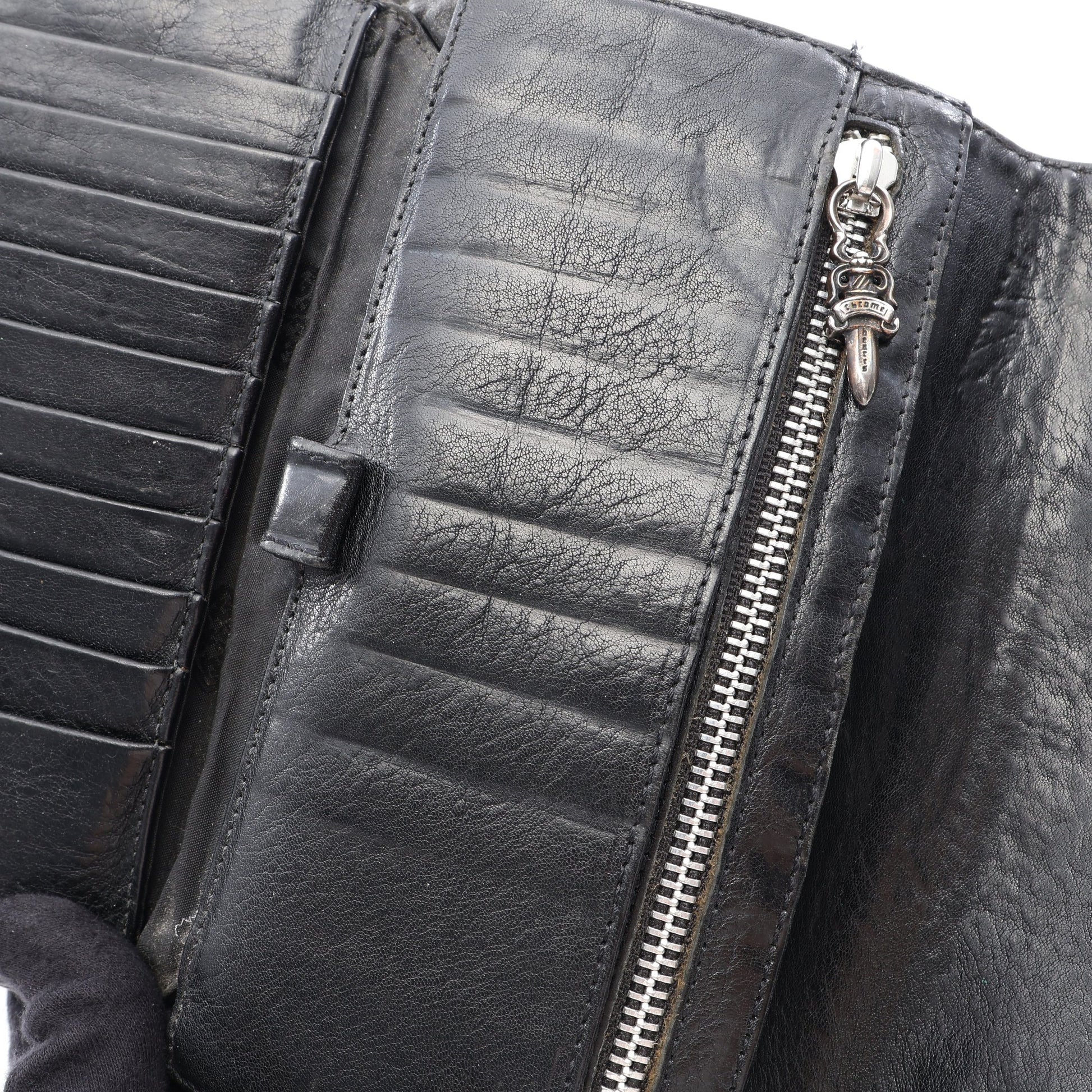 ウェーブウォレット クロスボタン 三つ折り長財布 レザー ブラック クロムハーツ 財布・小物 Chrome Hearts