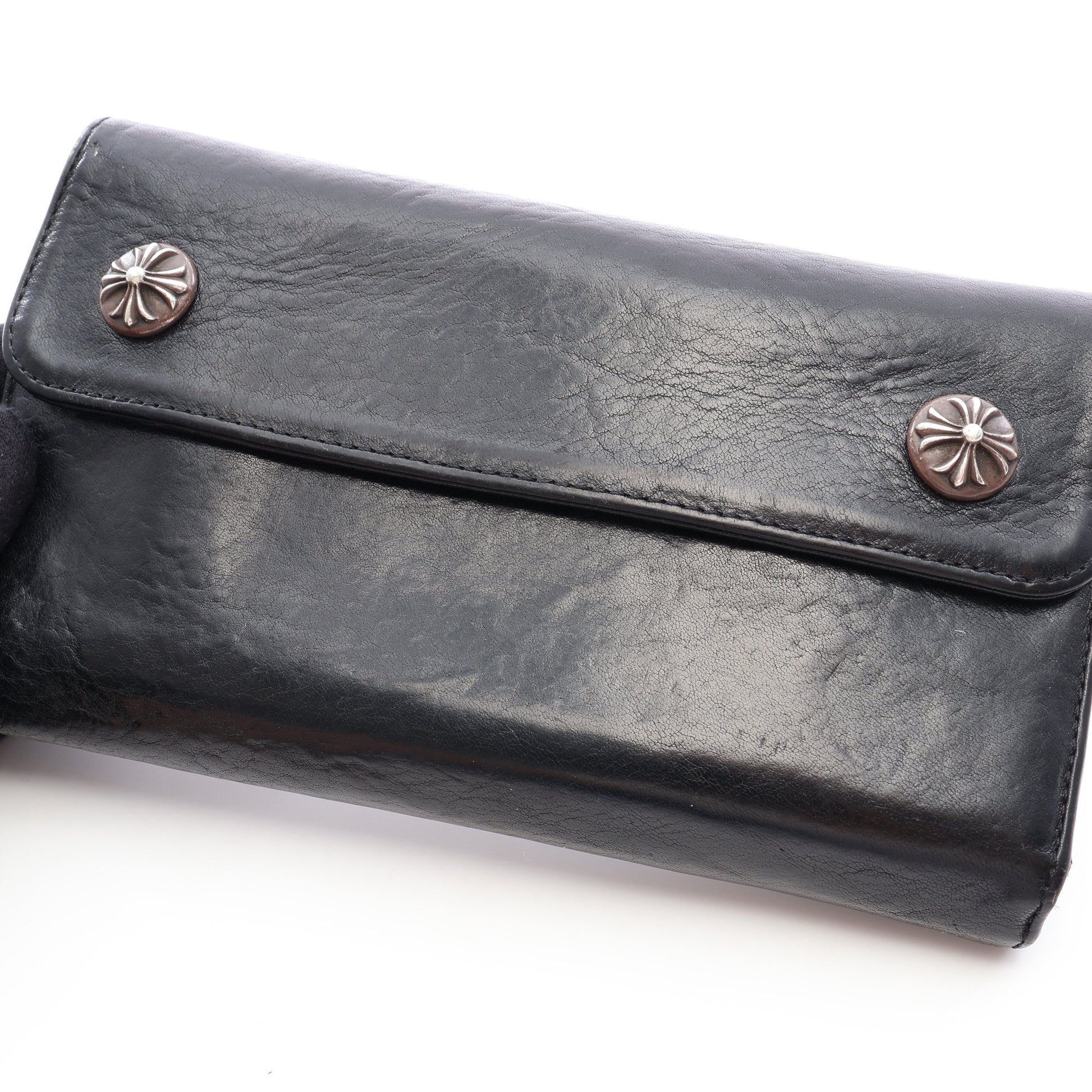 ウェーブウォレット クロスボタン 三つ折り長財布 レザー ブラック クロムハーツ 財布・小物 Chrome Hearts