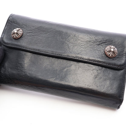 ウェーブウォレット クロスボタン 三つ折り長財布 レザー ブラック クロムハーツ 財布・小物 Chrome Hearts
