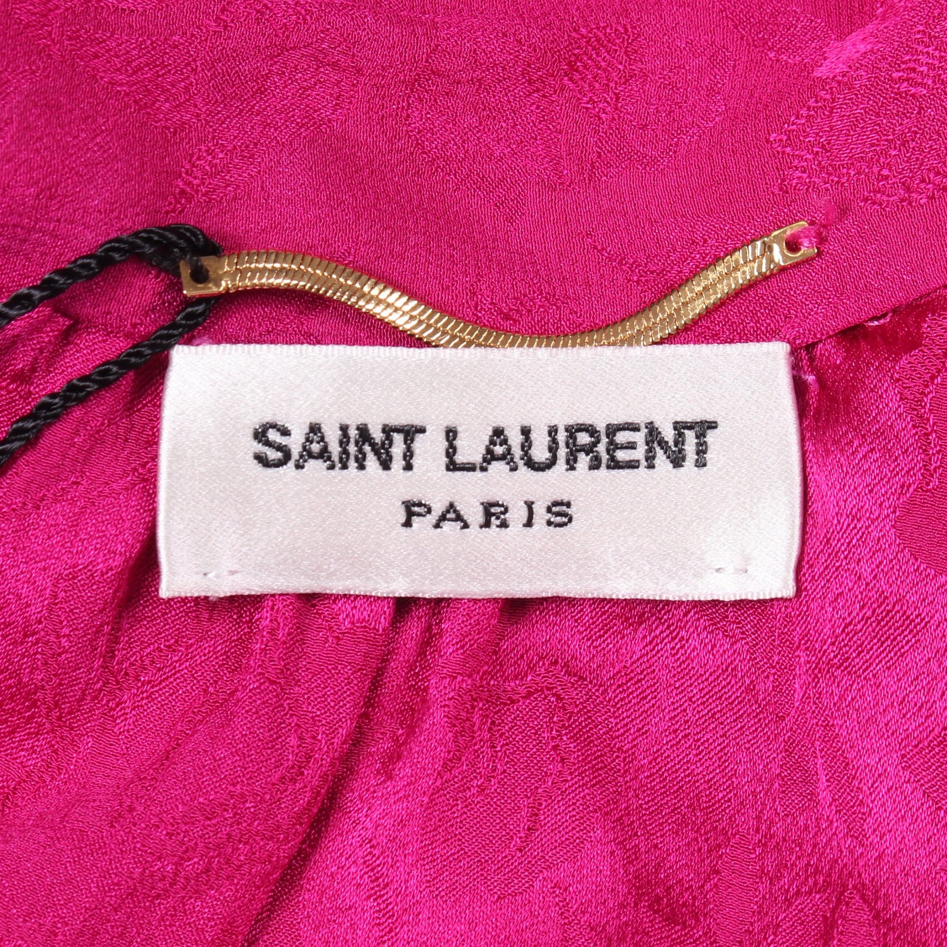 ハイネック 花柄 ブラウス シルク ピンクパープル サンローランパリ トップス SAINT LAURENT PARIS