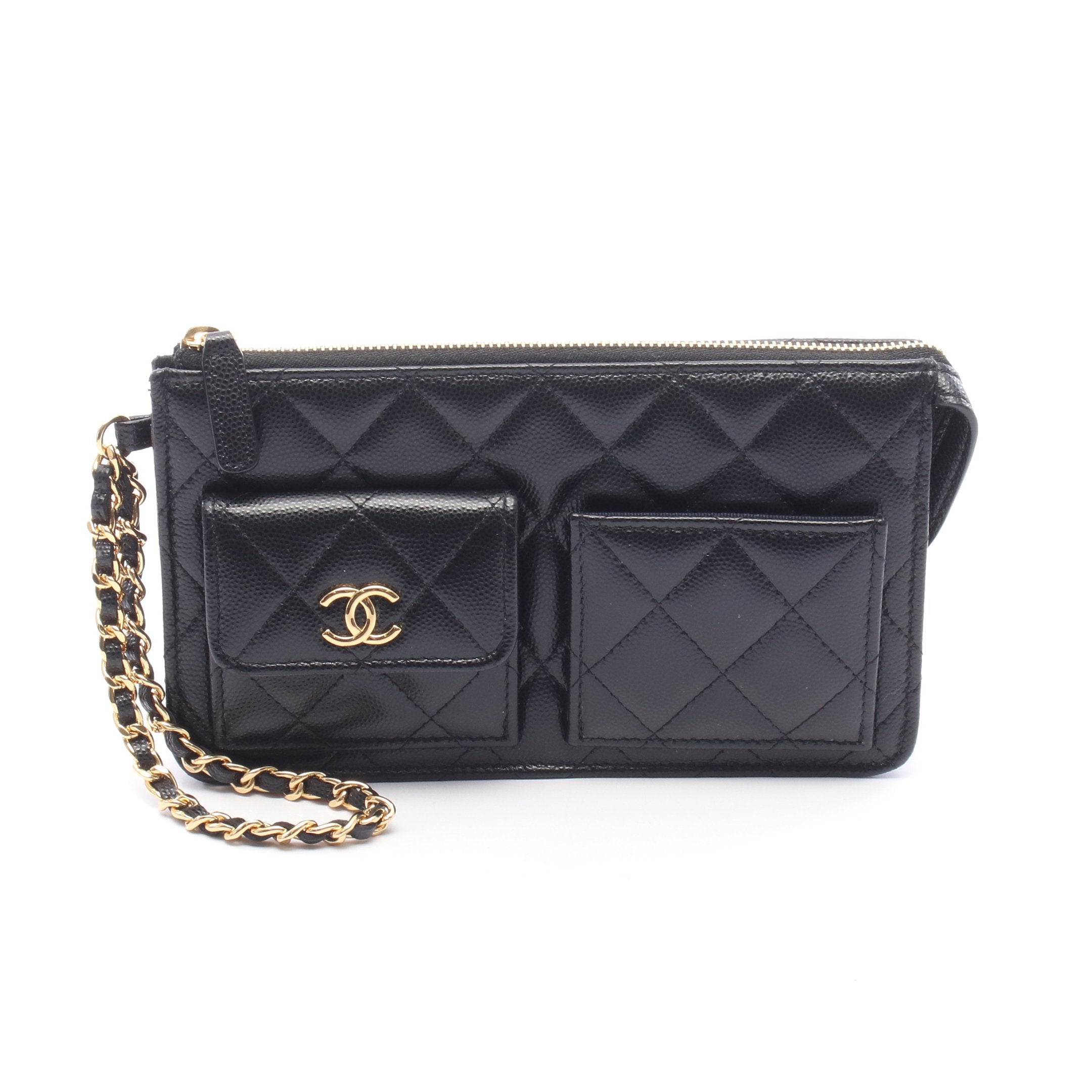 CHANEL　シャネル　マトラッセ　キャビアスキン　クラッチバッグ　ブラック マトラッセ ウォレット クラッチバッグ キャビアスキン ブラック
