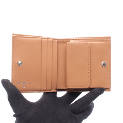マトラッセ 二つ折り財布 レザー ライトブラウン シルバー金具 シャネル
