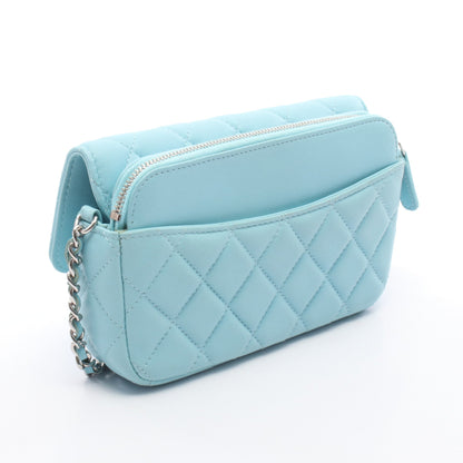 マトラッセ フォンケース チェーンウォレット ラムスキン ライトブルー シルバー金具 シャネル バッグ CHANEL