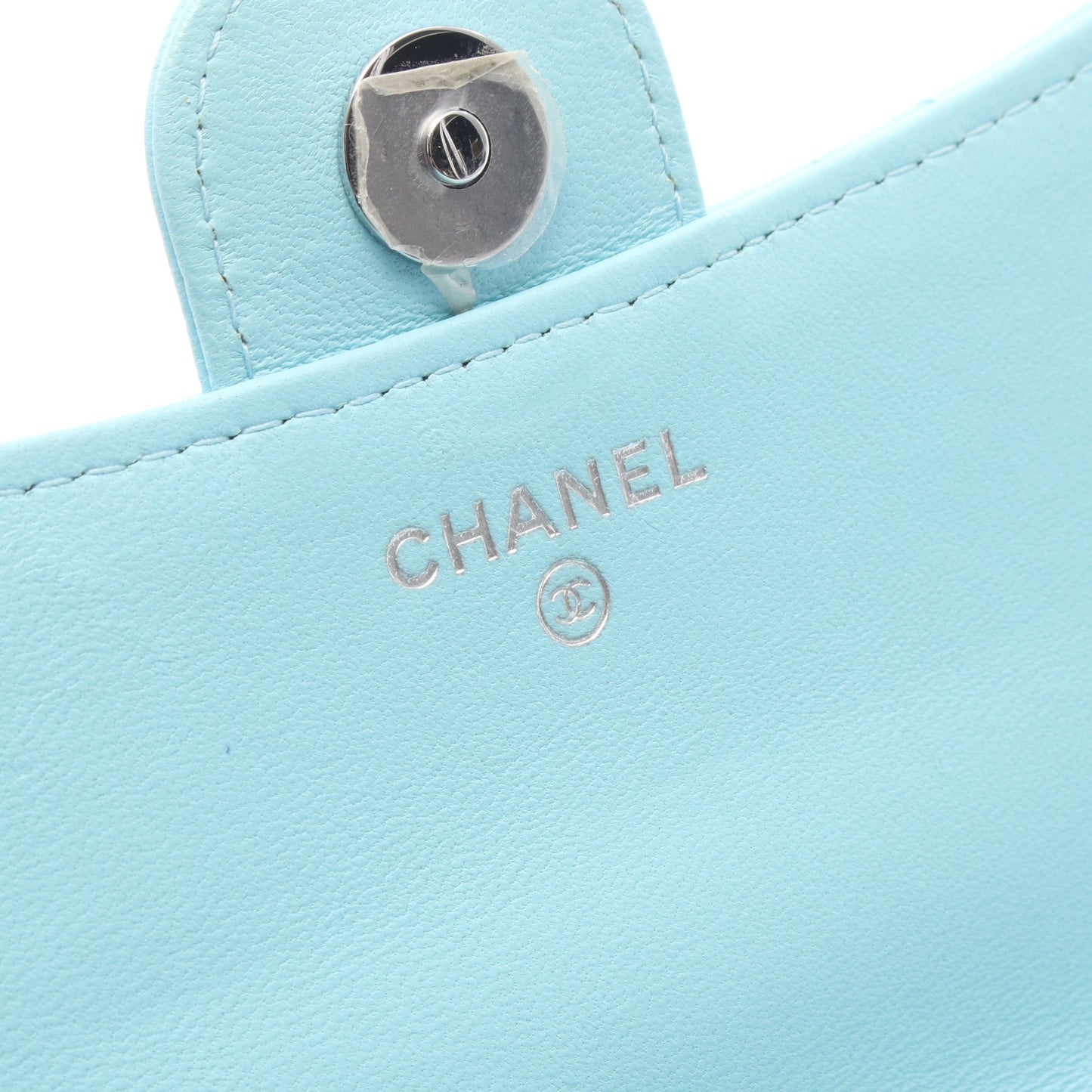マトラッセ フォンケース チェーンウォレット ラムスキン ライトブルー シルバー金具 シャネル バッグ CHANEL