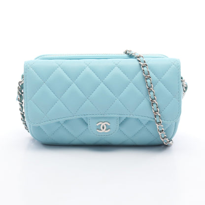 マトラッセ フォンケース チェーンウォレット ラムスキン ライトブルー シルバー金具 シャネル バッグ CHANEL