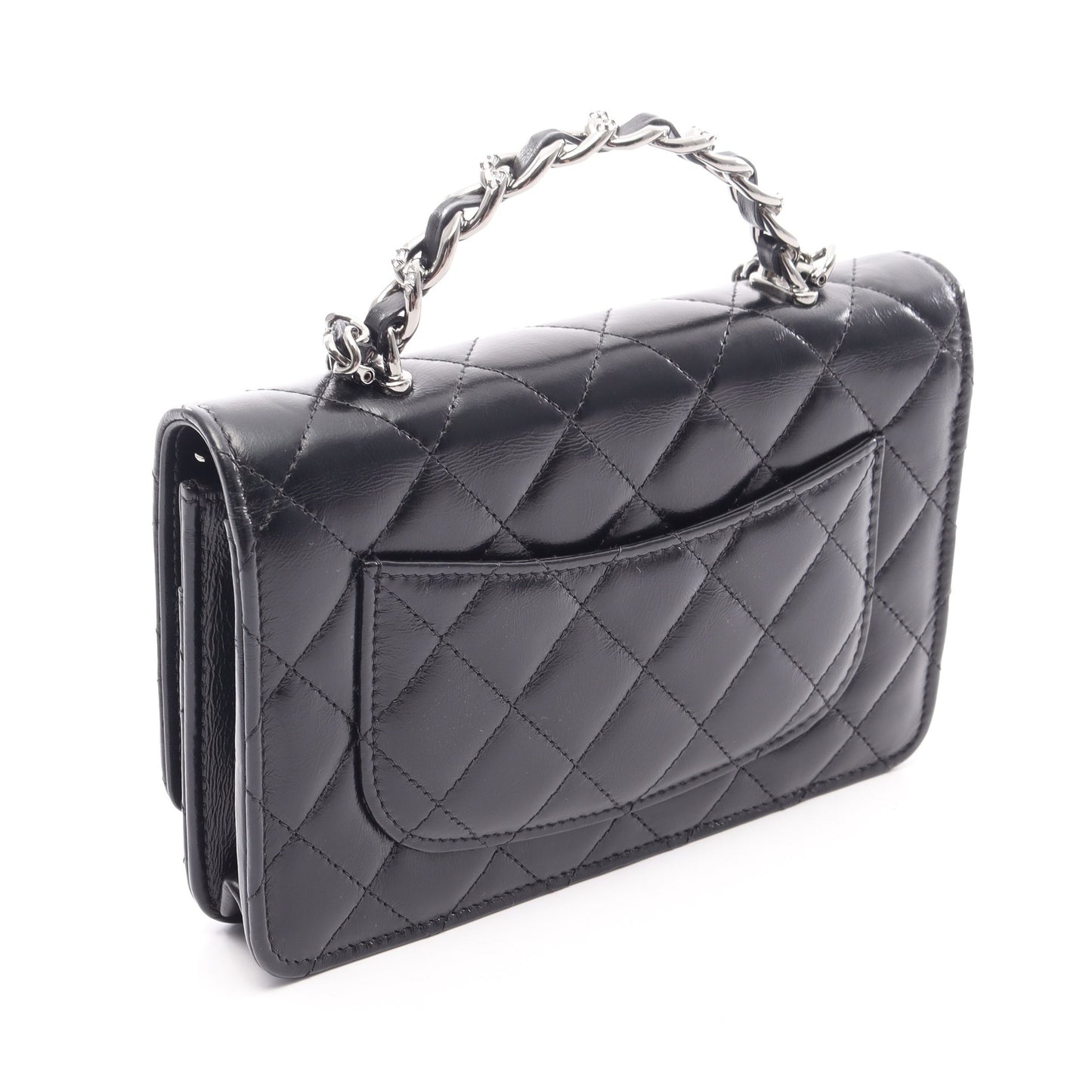 マトラッセ トップハンドル 2WAY チェーンウォレット ラムスキン ブラック シルバー金具 シャネル
