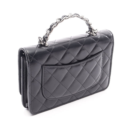 マトラッセ トップハンドル 2WAY チェーンウォレット ラムスキン ブラック シルバー金具 シャネル