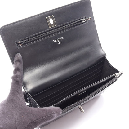 マトラッセ トップハンドル 2WAY チェーンウォレット ラムスキン ブラック シルバー金具 シャネル