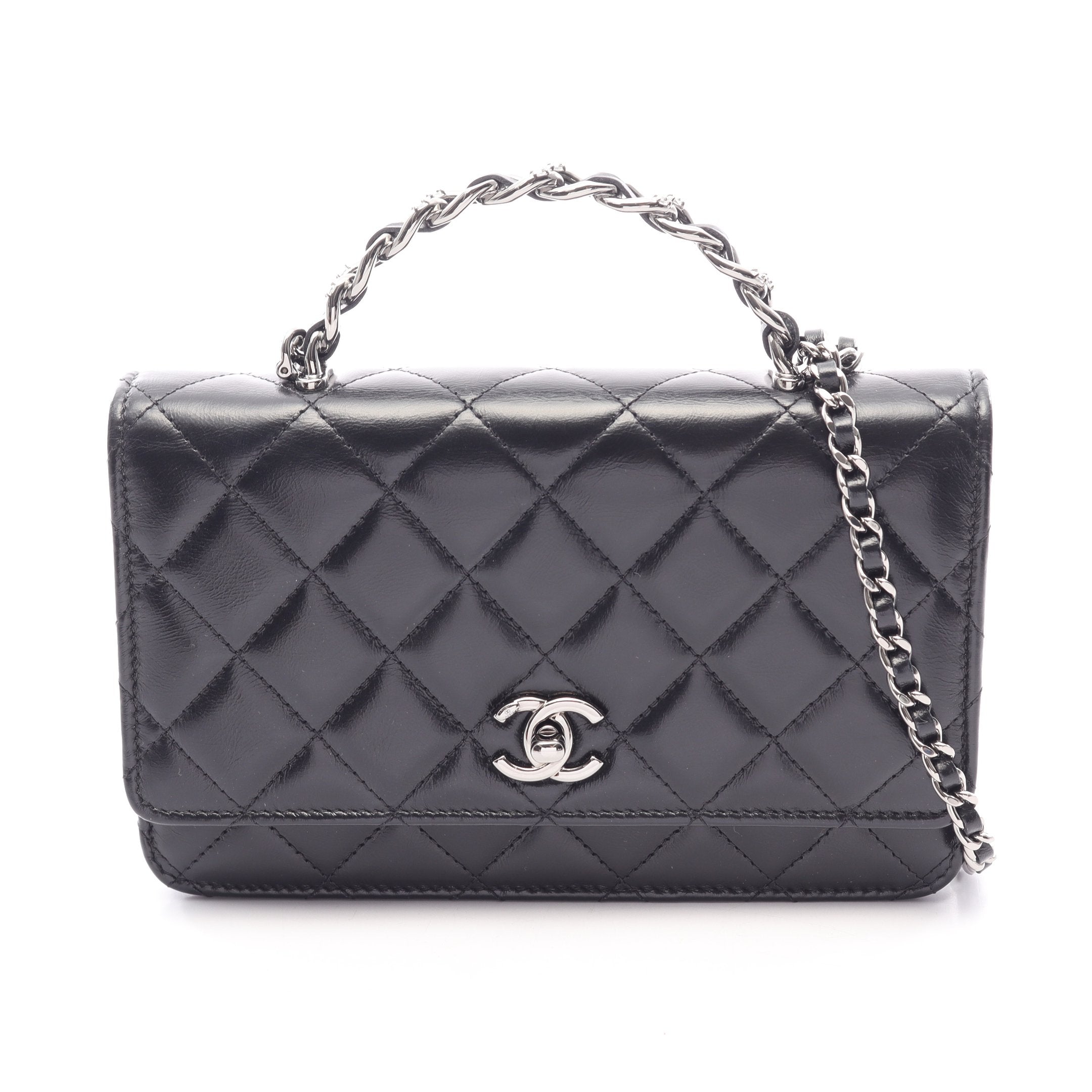 CHANEL マトラッセ　チェーンウォレット ラムスキン　ケース　財布　黒 マトラッセ トップハンドル 2WAY チェーンウォレット ラムスキン