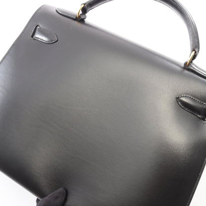 ケリー32 外縫い 2WAY ハンドバッグ ボックスカーフ ブラック ゴールド金具 ○X刻印 エルメス