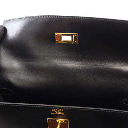 ケリー32 外縫い 2WAY ハンドバッグ ボックスカーフ ブラック ゴールド金具 ○X刻印 エルメス