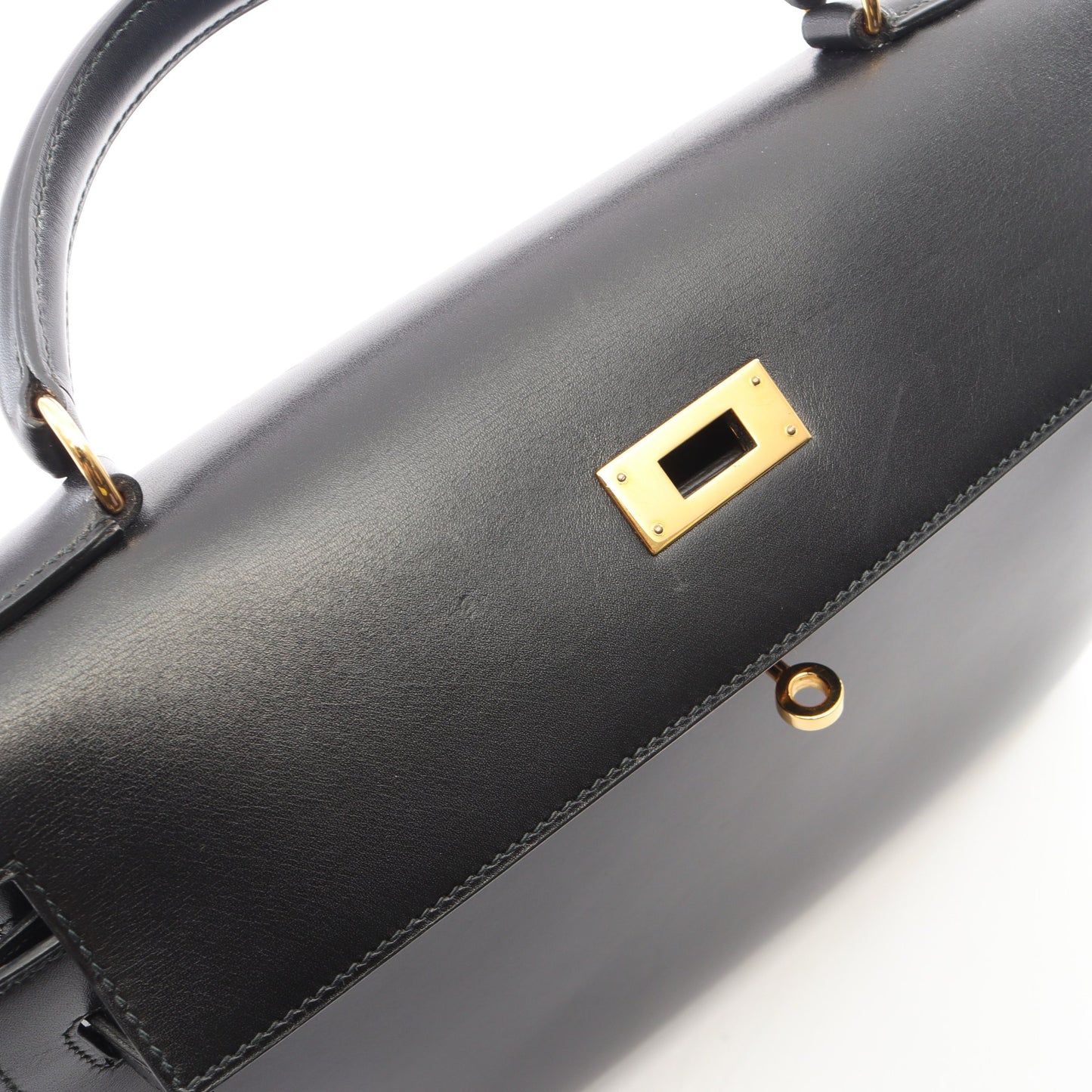 ケリー32 外縫い 2WAY ハンドバッグ ボックスカーフ ブラック ゴールド金具 ○X刻印 エルメス