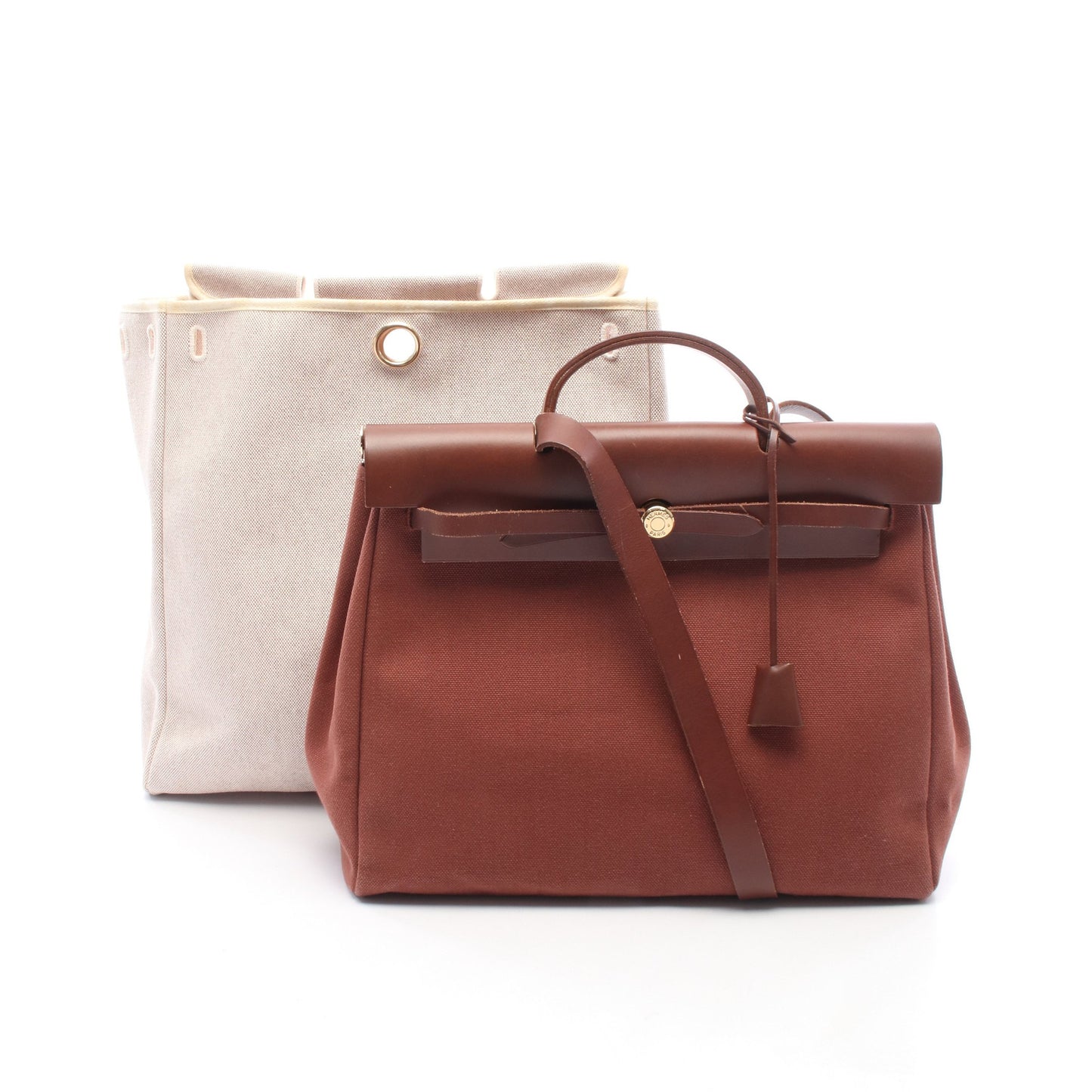 エールバッグMM エクリュ ハンドバッグ トワルアッシュ ヴァッシュハンター ブラウン ゴールド金具 □E刻印 エルメス