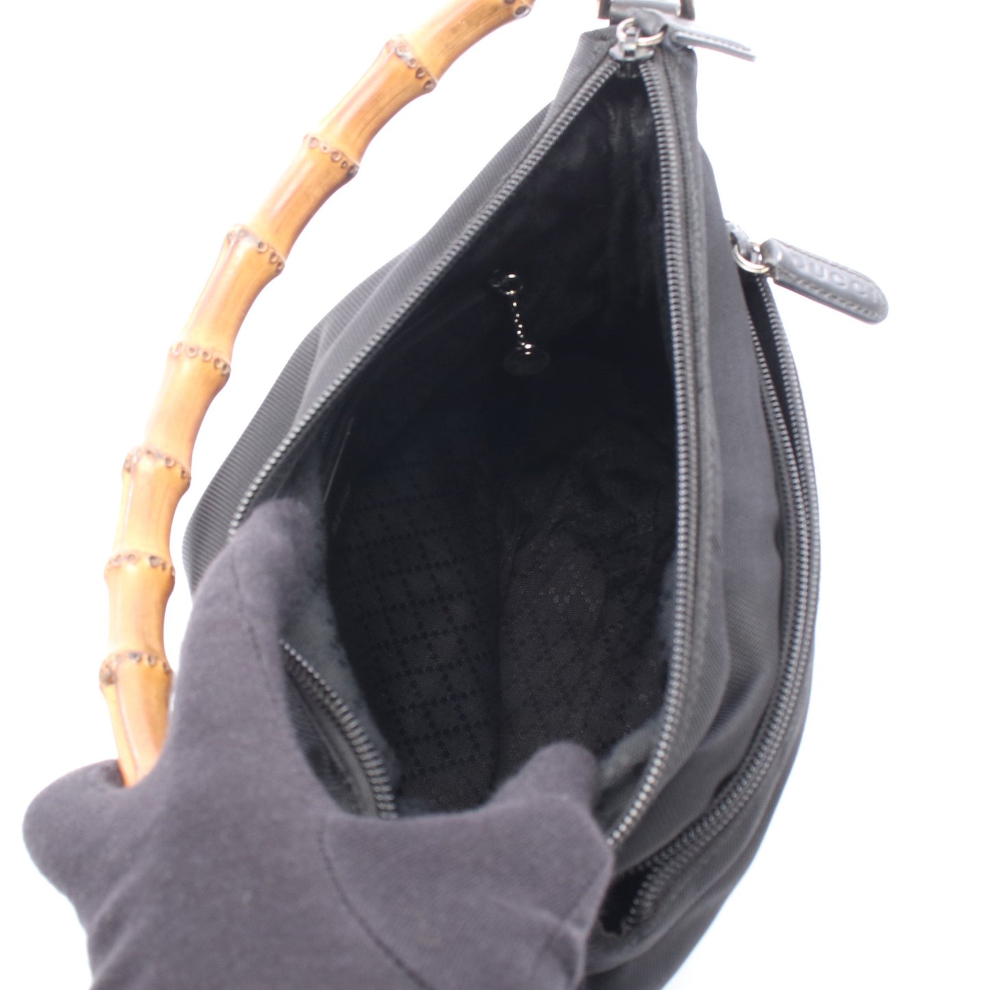 バンブー 2WAY ハンドバッグ キャンバス レザー ブラック グッチ
