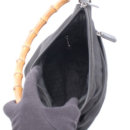 バンブー 2WAY ハンドバッグ キャンバス レザー ブラック グッチ