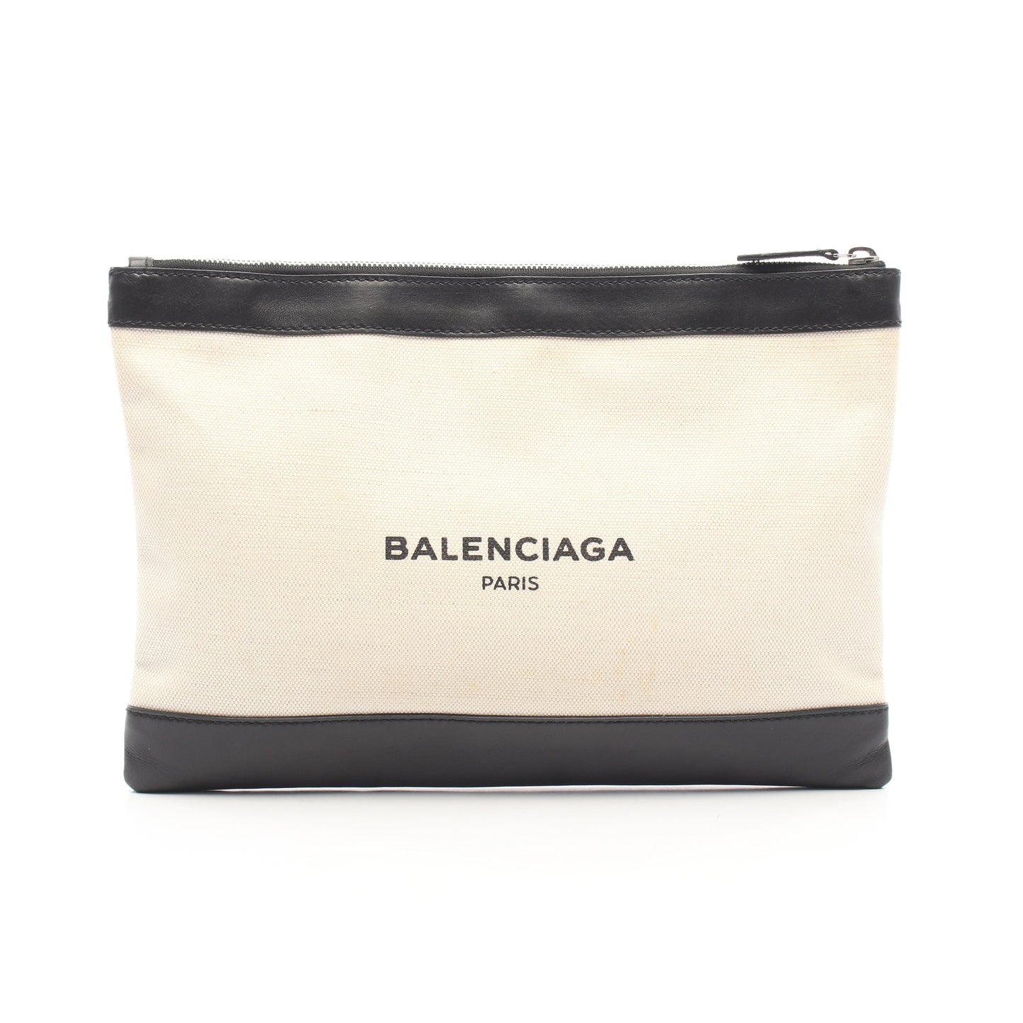 ネイビークリップ M クラッチバッグ キャンバス レザー アイボリー ブラック バレンシアガ バッグ BALENCIAGA