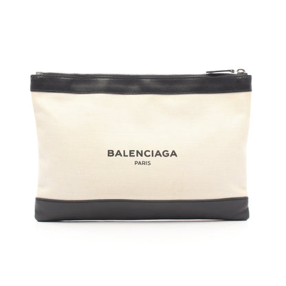 ネイビークリップ M クラッチバッグ キャンバス レザー アイボリー ブラック バレンシアガ バッグ BALENCIAGA