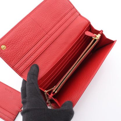二つ折り長財布 レザー レッド プラダ