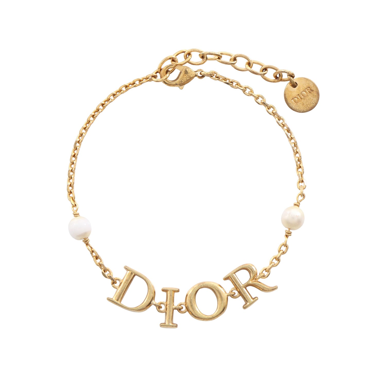 DIORロゴ ブレスレット GP フェイクパール ゴールド オフホワイト ディオール