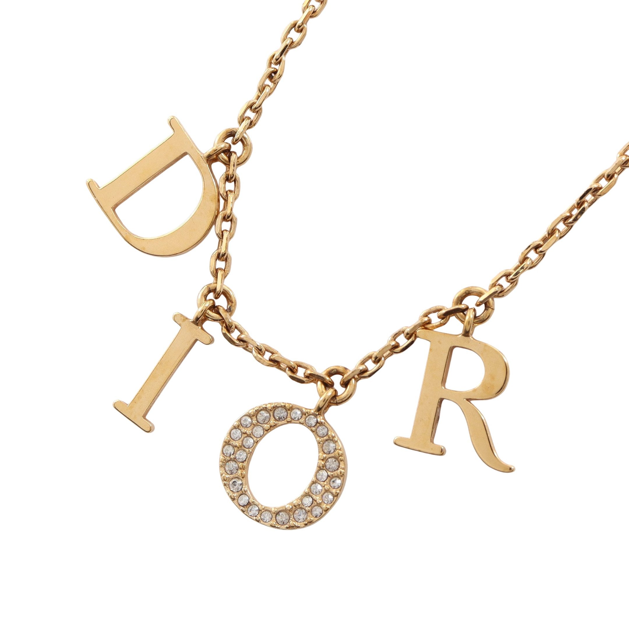 DIORロゴ ネックレス GP ラインストーン ゴールド クリア ディオール