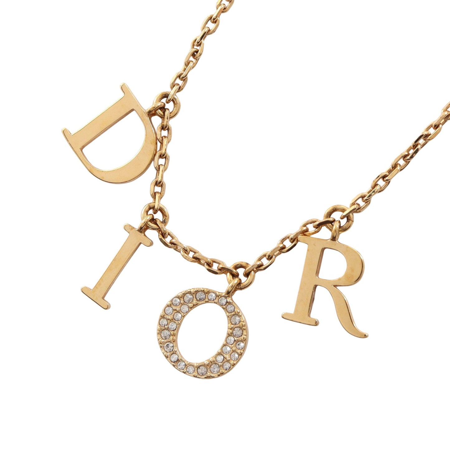 DIORロゴ ネックレス GP ラインストーン ゴールド クリア ディオール