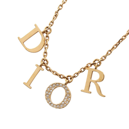 DIORロゴ ネックレス GP ラインストーン ゴールド クリア ディオール