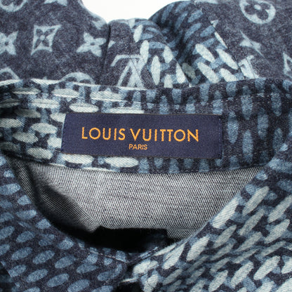LOUIS VUITTON × NIGO モノグラムウェーブ ジャイアントダミエ フランネル 長袖 シャツ コットン ネイビー ルイヴィトン