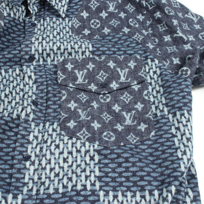 LOUIS VUITTON × NIGO モノグラムウェーブ ジャイアントダミエ フランネル 長袖 シャツ コットン ネイビー ルイヴィトン
