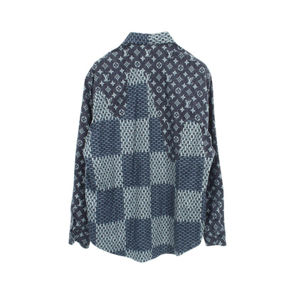 LOUIS VUITTON × NIGO モノグラムウェーブ ジャイアントダミエ フランネル 長袖 シャツ コットン ネイビー ルイヴィトン