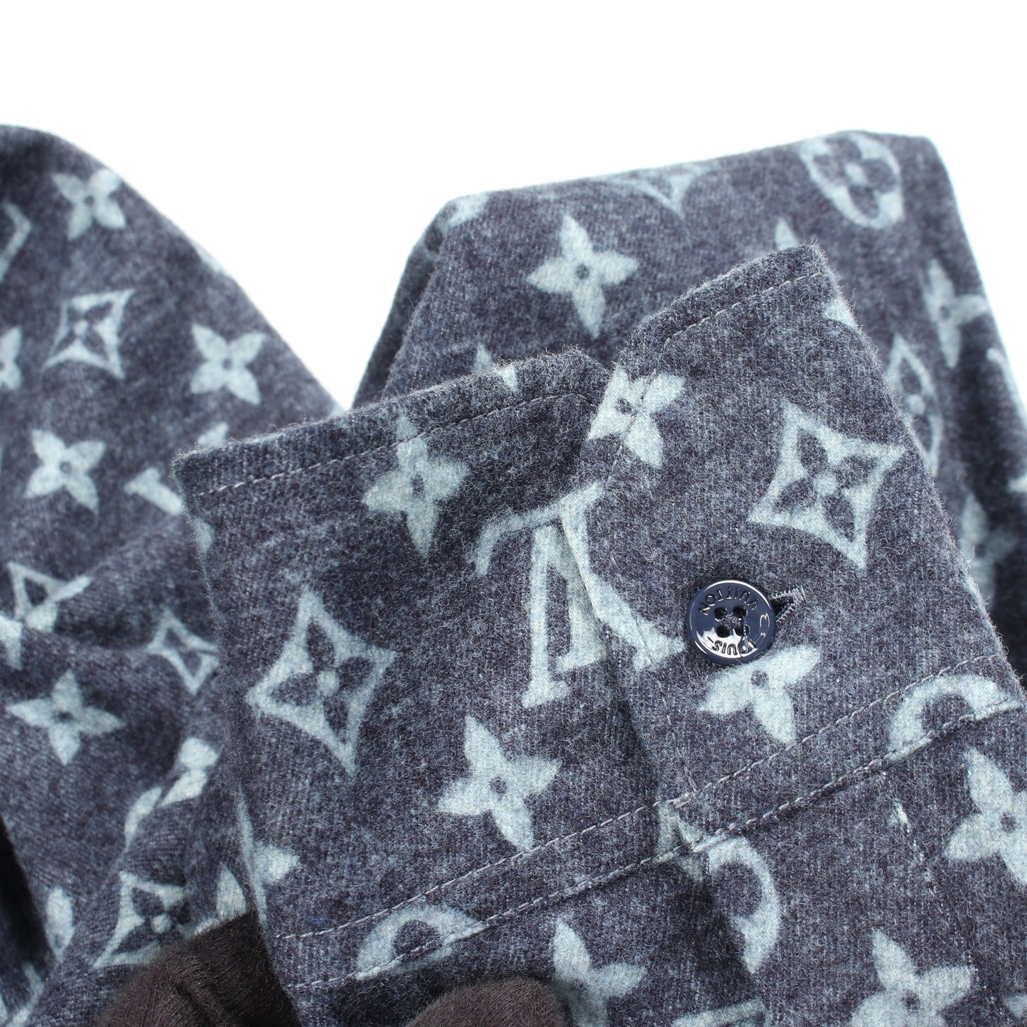 LOUIS VUITTON × NIGO モノグラムウェーブ ジャイアントダミエ フランネル 長袖 シャツ コットン ネイビー ルイヴィトン