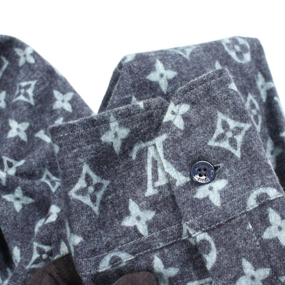 LOUIS VUITTON × NIGO モノグラムウェーブ ジャイアントダミエ フランネル 長袖 シャツ コットン ネイビー ルイヴィトン