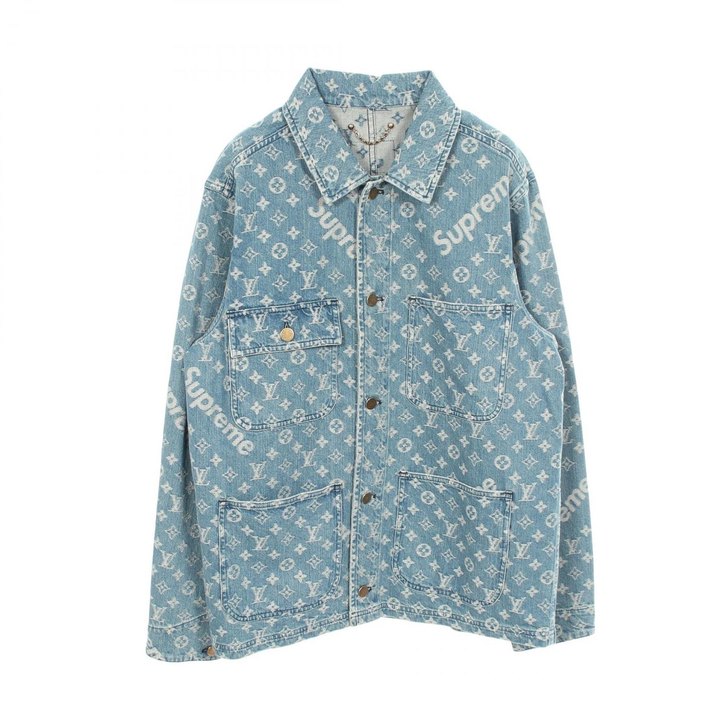 LOUIS VUITTON × Supreme モノグラムジャガード デニムジャケット コットン ライトブルー ルイヴィトン
