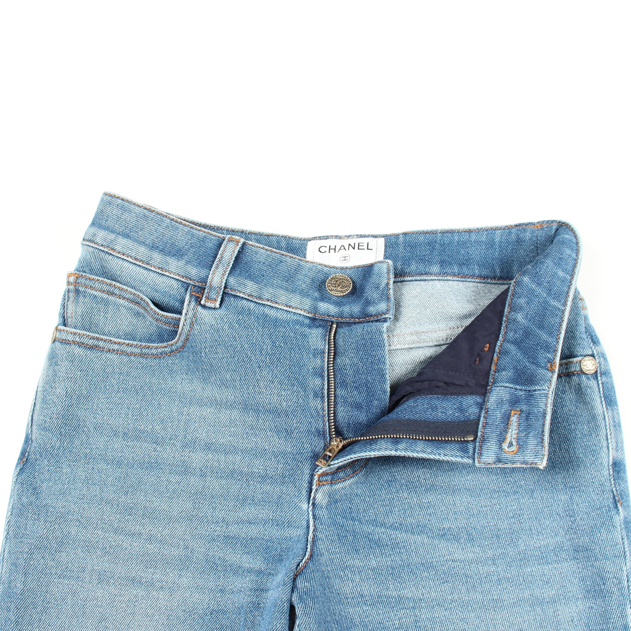 ココマークボタン デニムパンツ コットン ブルー シャネル – RECLO