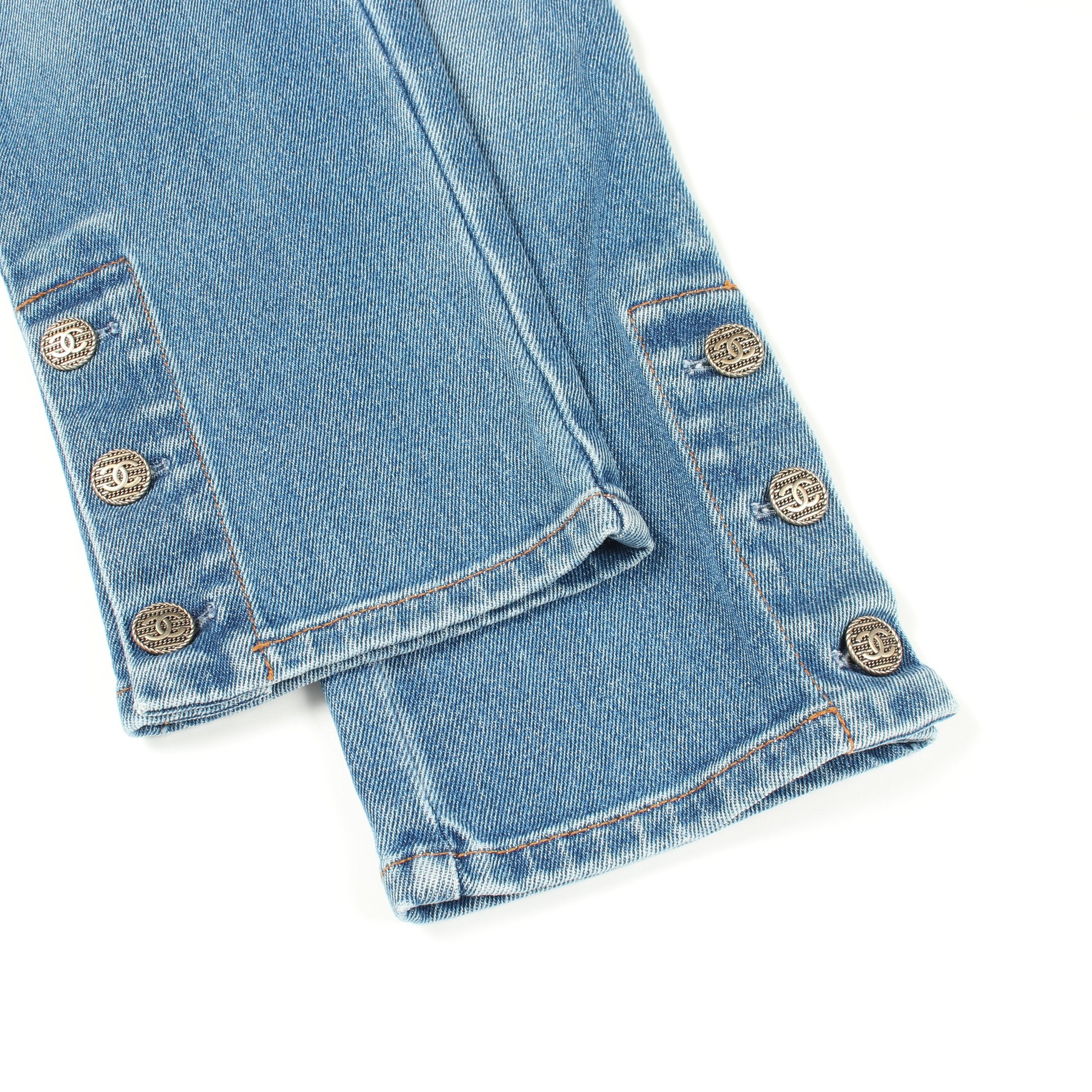 ココマークボタン デニムパンツ コットン ブルー シャネル – RECLO