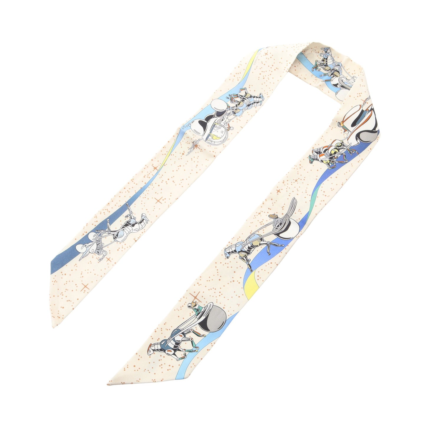 ツイリー SPACE DERBY リボン スカーフ シルク アイボリー ホワイト マルチカラー エルメス