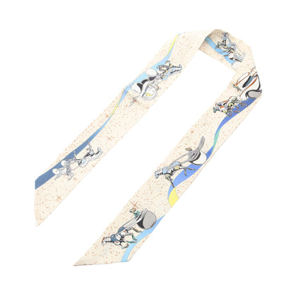 ツイリー SPACE DERBY リボン スカーフ シルク アイボリー ホワイト マルチカラー エルメス