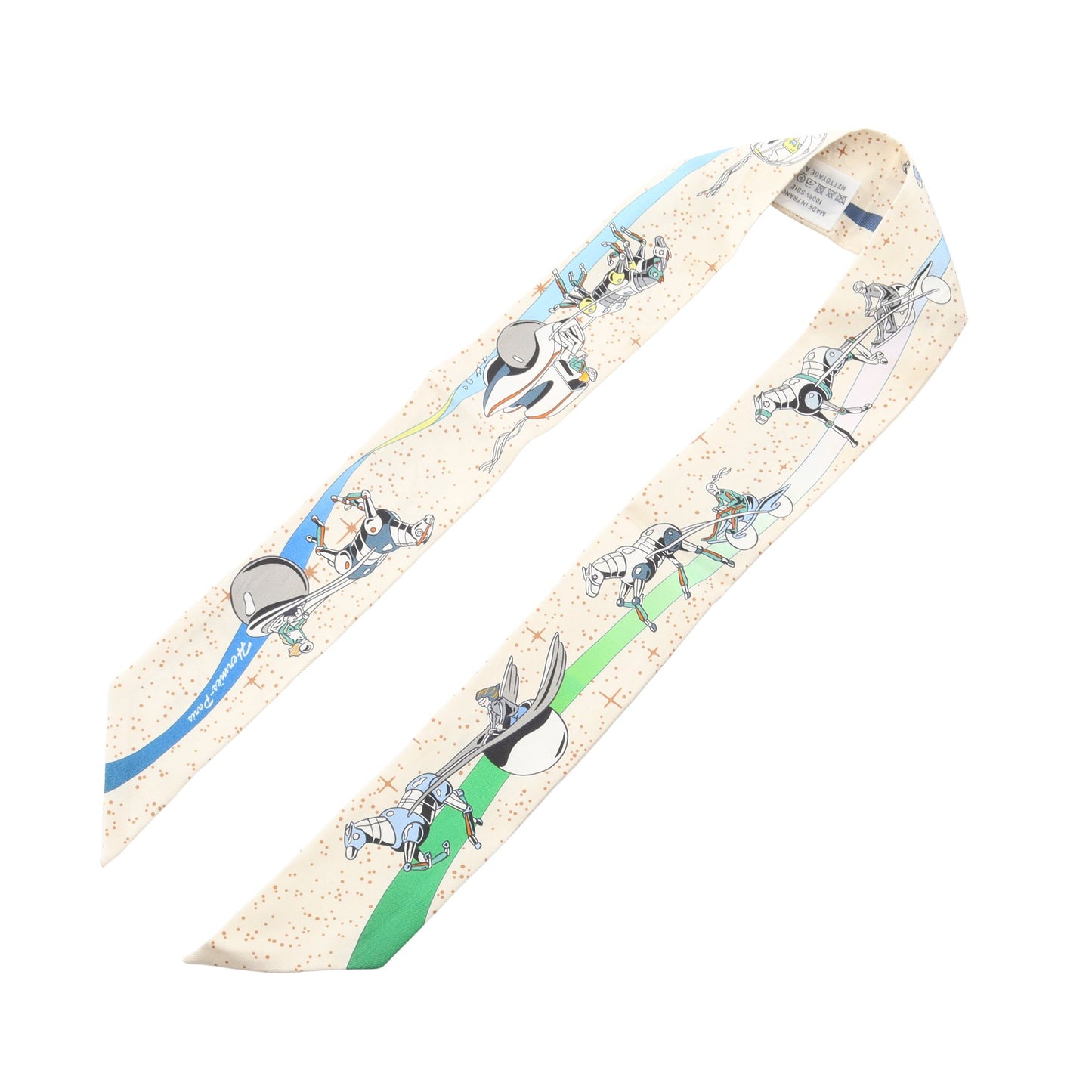 ツイリー SPACE DERBY リボン スカーフ シルク アイボリー ホワイト マルチカラー エルメス