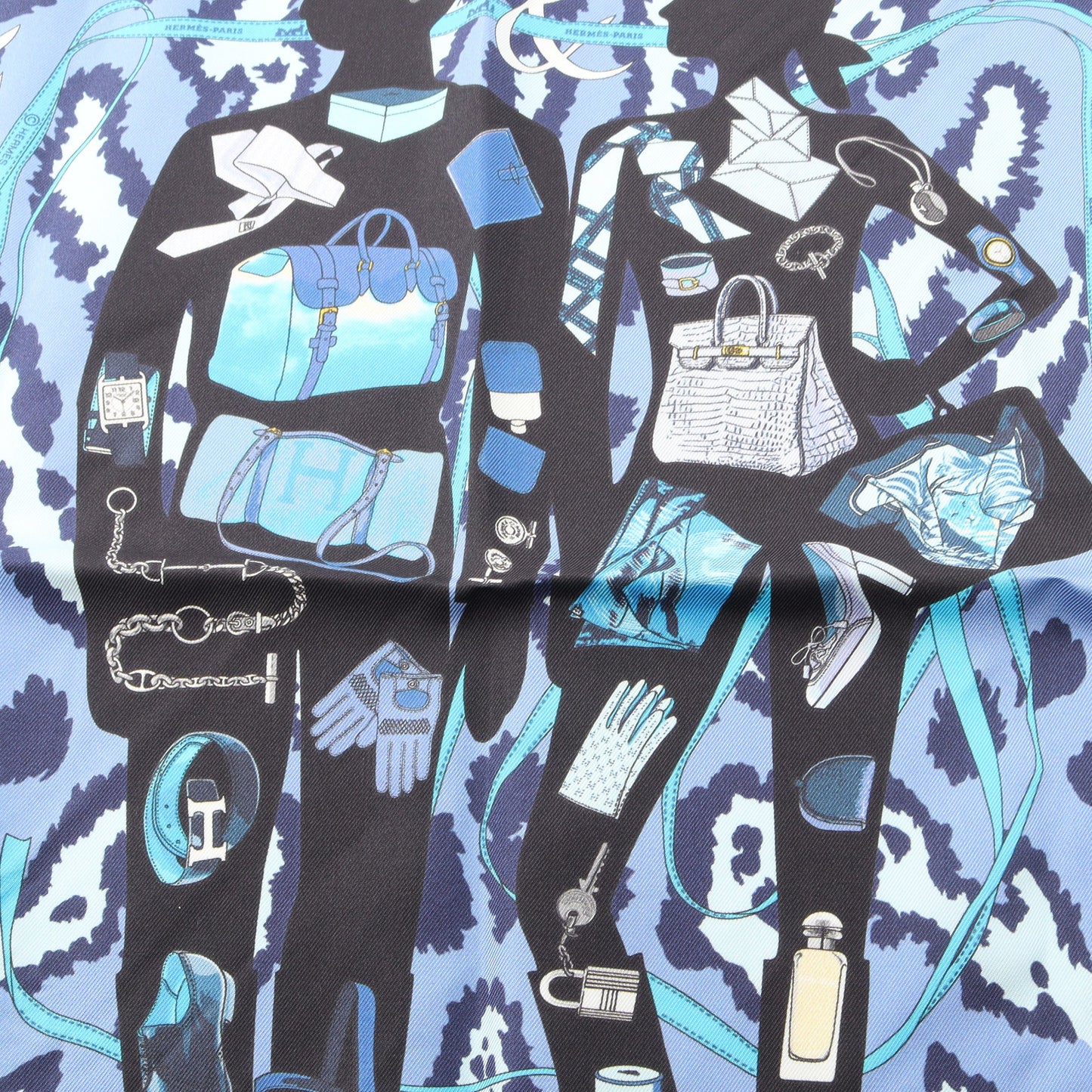 カレ45 MONSIEUR ET MADAME スカーフ シルク ブルーグレー マルチカラー エルメス