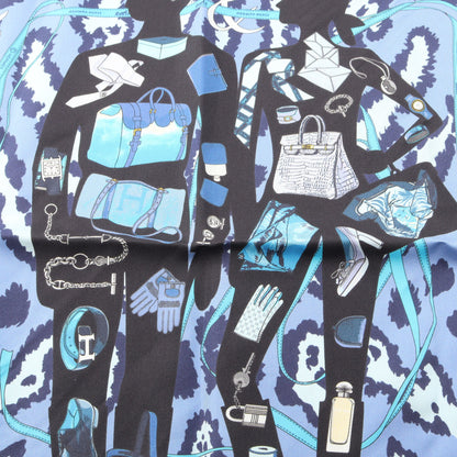 カレ45 MONSIEUR ET MADAME スカーフ シルク ブルーグレー マルチカラー エルメス
