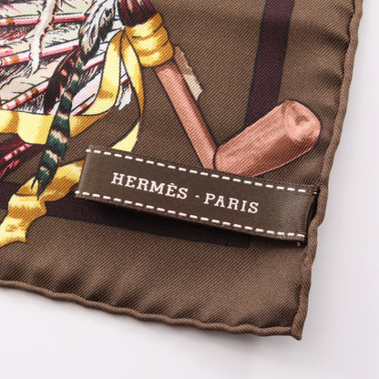 ロング スカーフ ストール シルク ブラウン マルチカラー エルメス 財布・小物 HERMES
