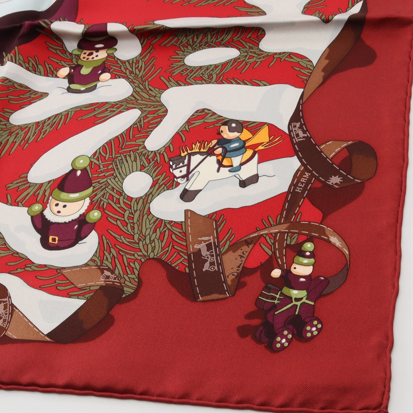 カレ90 Noel au 24 Faubourg スカーフ シルク レッド ホワイト マルチカラー エルメス