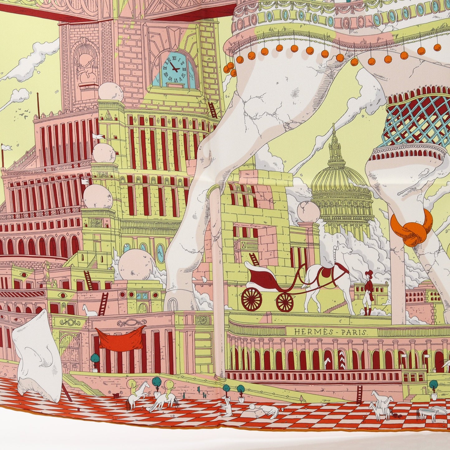 カレ90 HIPPOPOLIS スカーフ シルク ライトイエロー マルチカラー エルメス