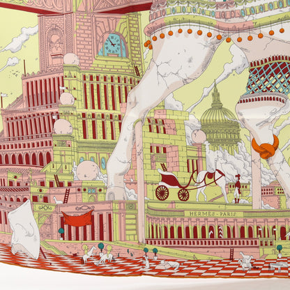 カレ90 HIPPOPOLIS スカーフ シルク ライトイエロー マルチカラー エルメス